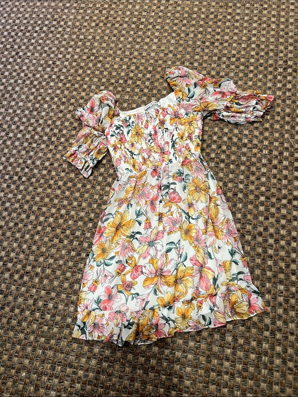 Collective Concepts Floral White Dress with Pink & Yellow Flowers